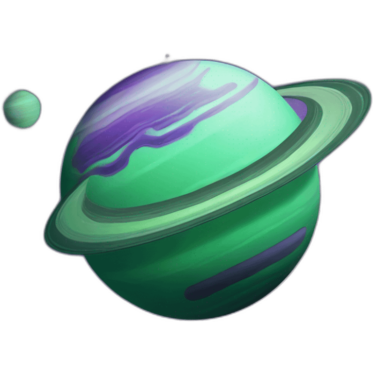 green planet with purple saturn rings and grey moon emoji