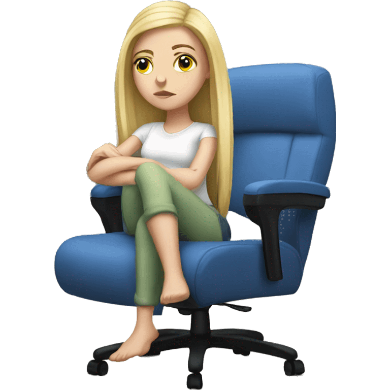 white girl thinking about life on a big gaming chair  emoji