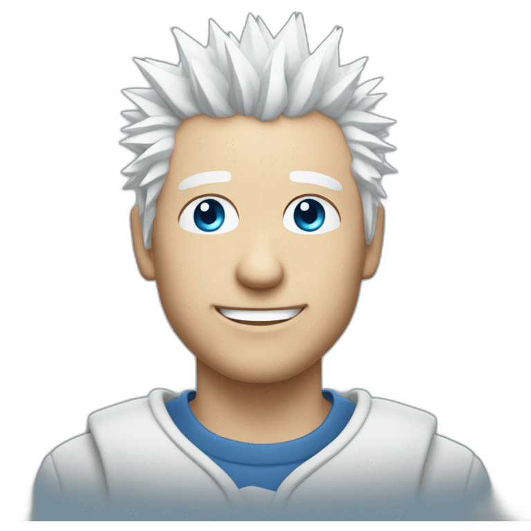 White male with spiky white hair with bright blue eyes emoji