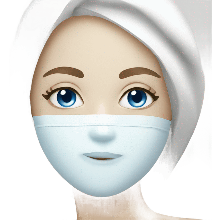 Lady with blue eyes white face mask spa beauty full face relaxing emoji