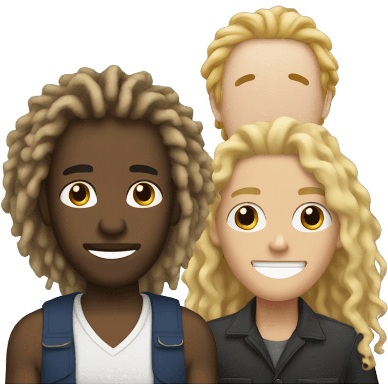 Two black guys with dreadlocks and one white guy with blonde curly hair emoji