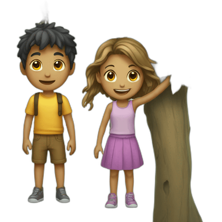 boy and girl hanging on tree emoji