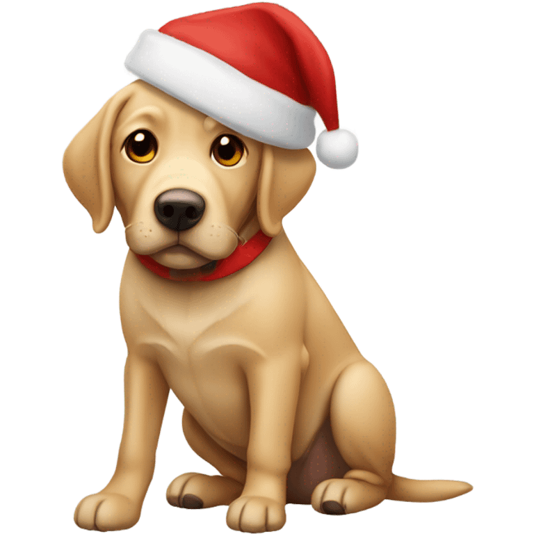 Tan lab in a Santa hat emoji