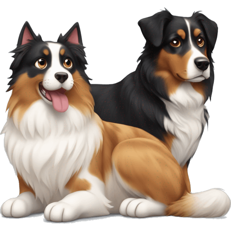 A calico cat next to a black and tan Australian Shepard dog emoji