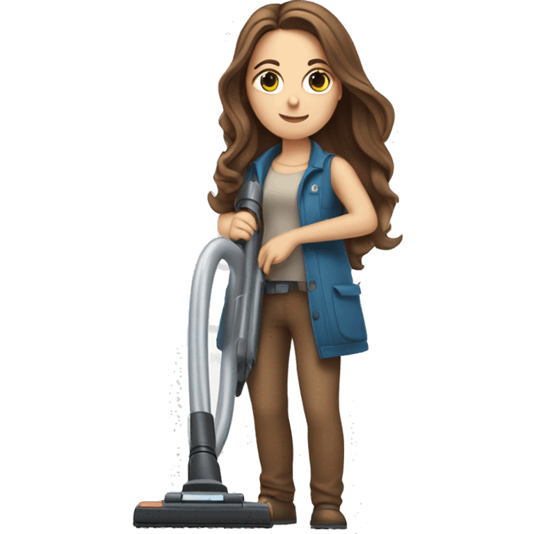  white girl with long brown hair with vacuum cleaner in  hands emoji