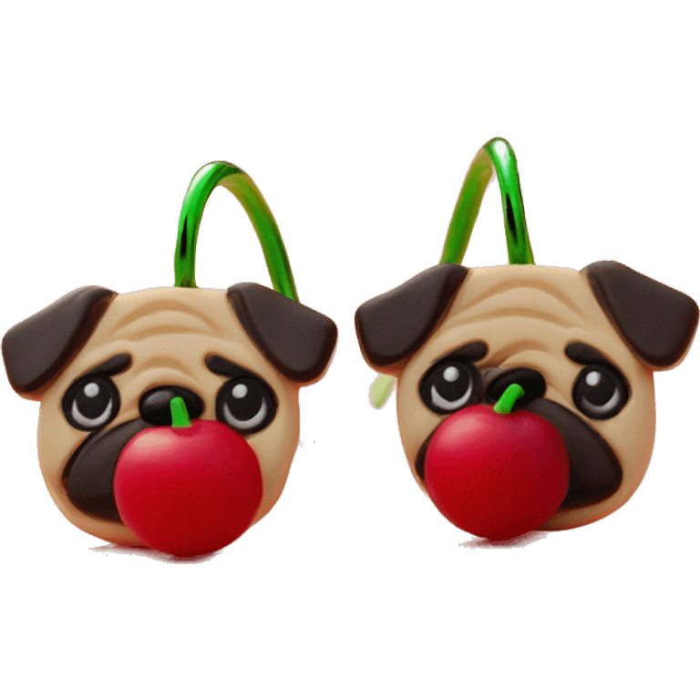 Cherry earrings in pug ears emoji