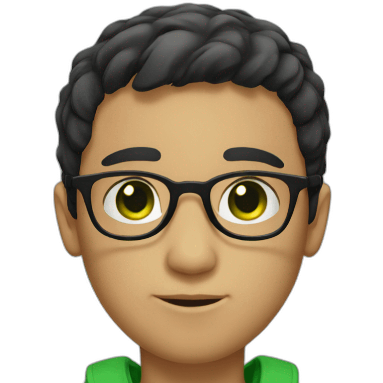 boy with green eyes, glasses, with black short hair emoji