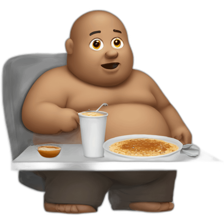 White Obese man eating gravy at the computer emoji