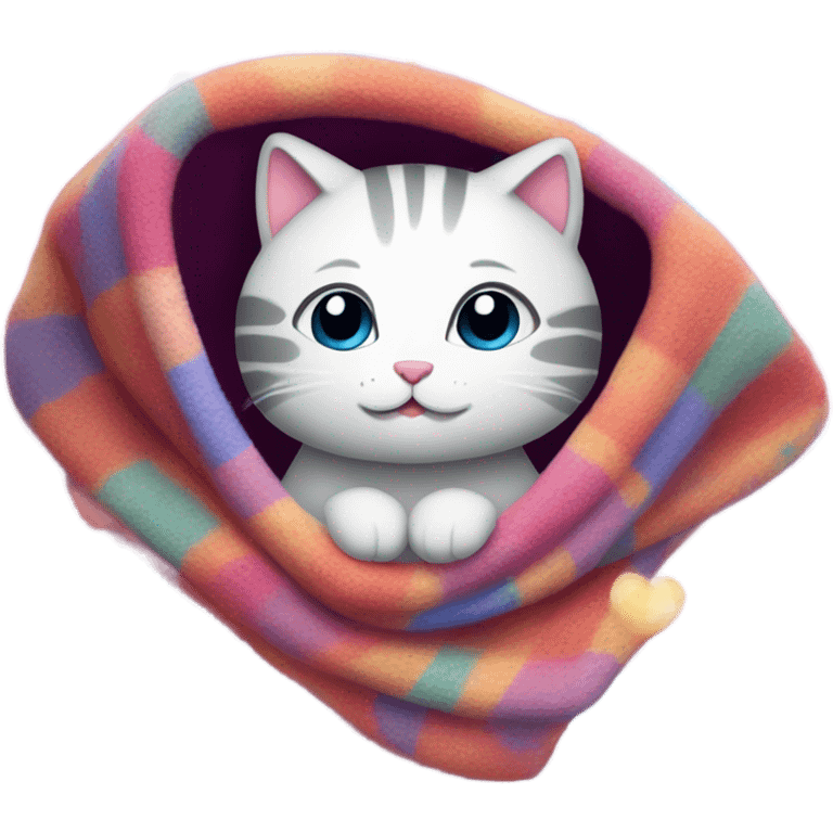 Kitty in blanket  with hearts  emoji