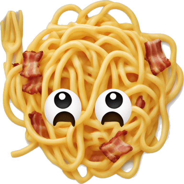 spaghetti with bacon and cheese on a plate emoji