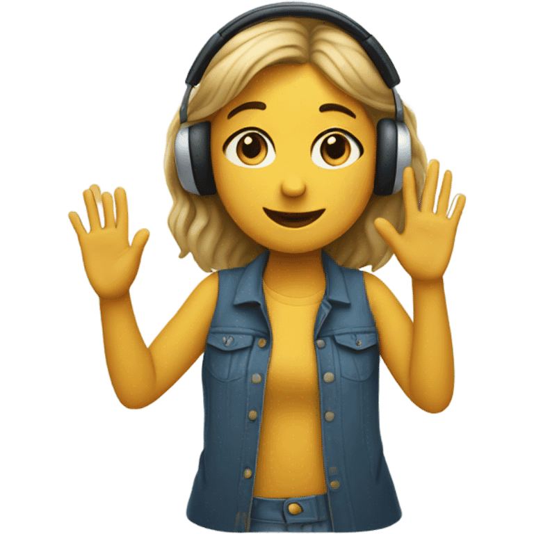 Girl with hand in air listening to music and bobbing her head side to side emoji