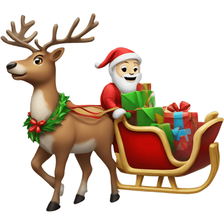 Reindeer pulling a Christmas sleigh behind it emoji