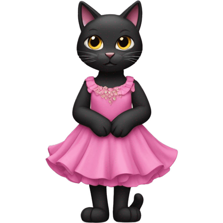 Furry black cat in pink dress emoji