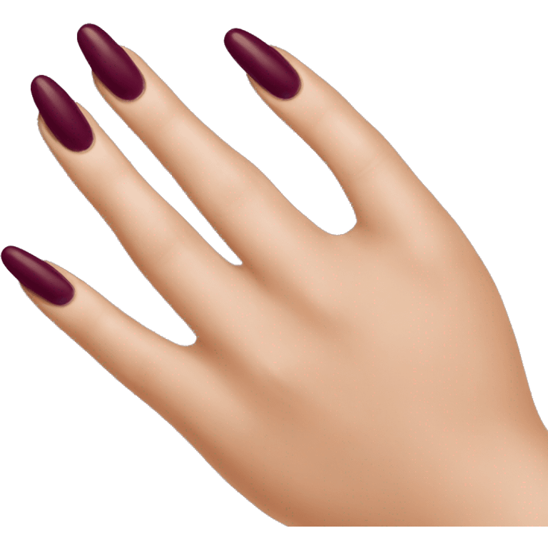 realistic hand paints nails in burgundy varnish emoji