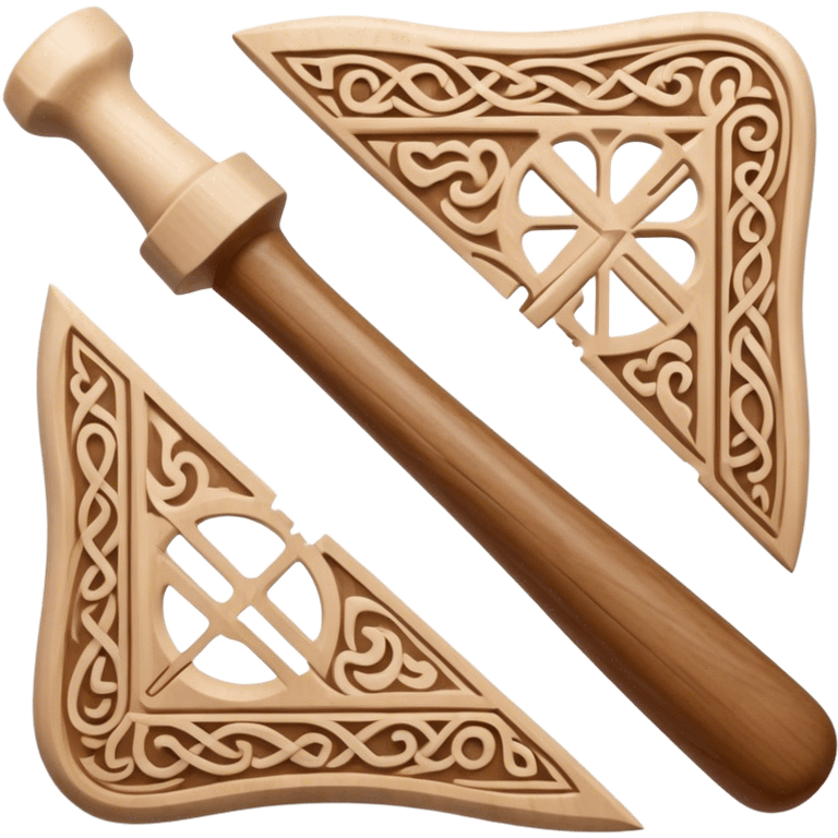 Scandinavian carving icon, bone with intricate Norse patterns, show chisels and carving tools, minimalistic style, clean lines, transparent background. emoji