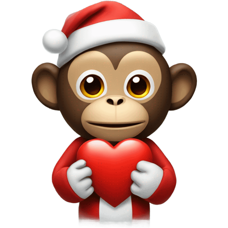 santa monkey holding a red heart emoji