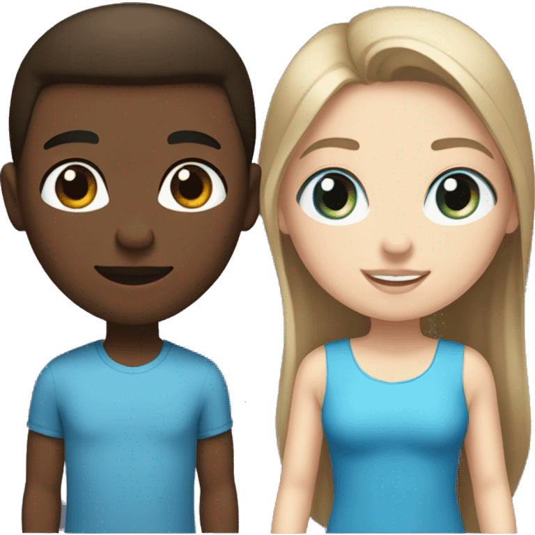 brunette straight hair girl with blue eyes next to brunette darker skin boy emoji