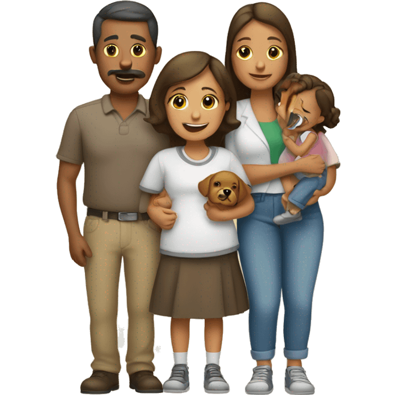 papa, mama, dos niñas, un bebe y una mascota emoji