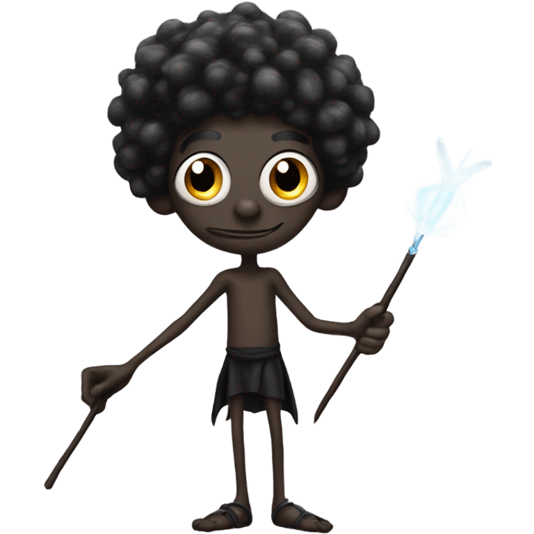 Skinny Black fairy man with long nose, long legs and a wand emoji