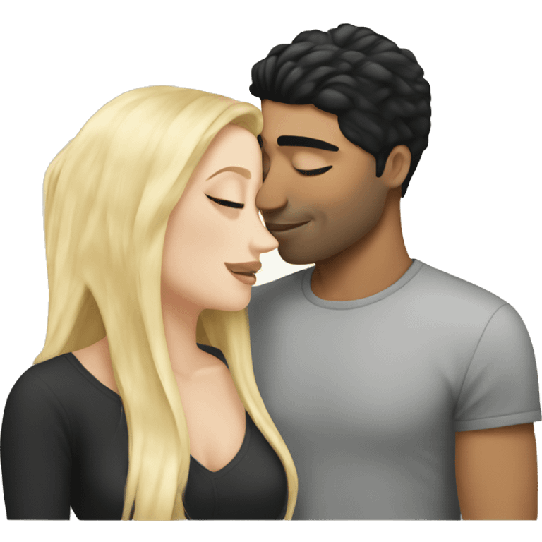 White girl with black hair kissing a blonde man  emoji