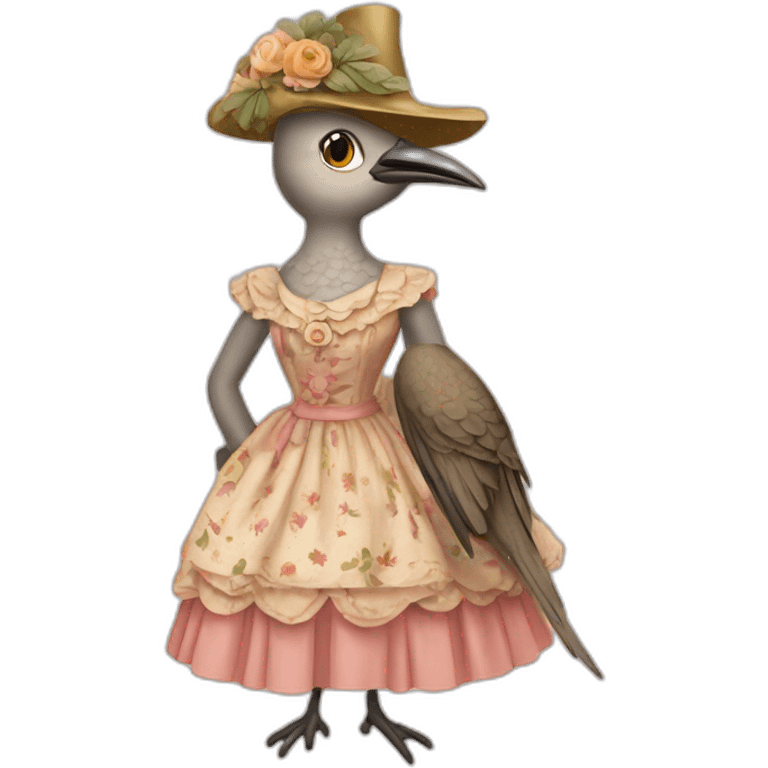 Cuckoo bird wearing a vintage dress emoji