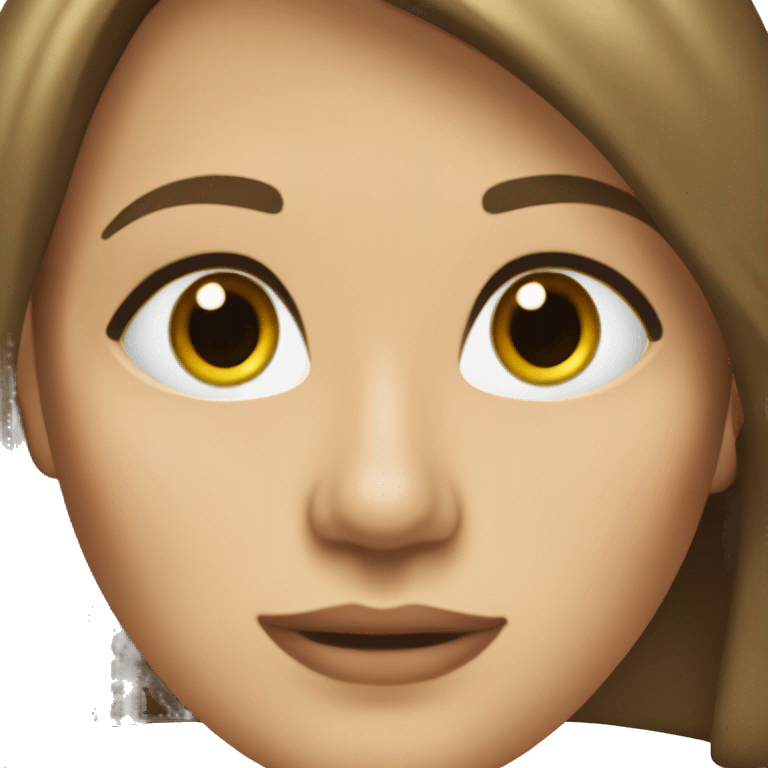 40 year old woman with kelly green eyes and shoulder-length, straight brown hair and defined jawline emoji