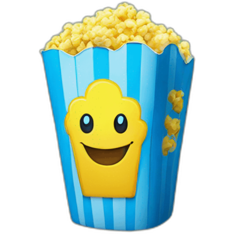 yellow and blue popcorn bucket with cafofo written on it emoji