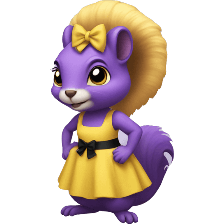 purple squirrel in a yellow dress with a black bow emoji