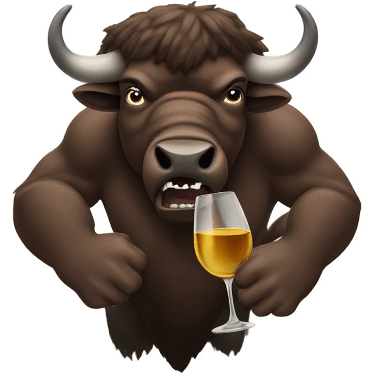 Angry bison hold wine emoji