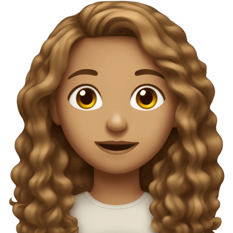 girl emoji with long wavy brown hair, light skin, and brown eyes emoji