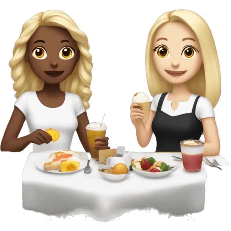 2 girls, one white and blonde, one white and brunette, eating brunch  emoji