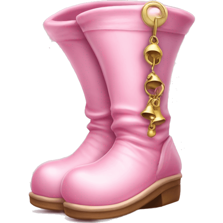 Realistic isolated baby pink elf boots with bells. emoji