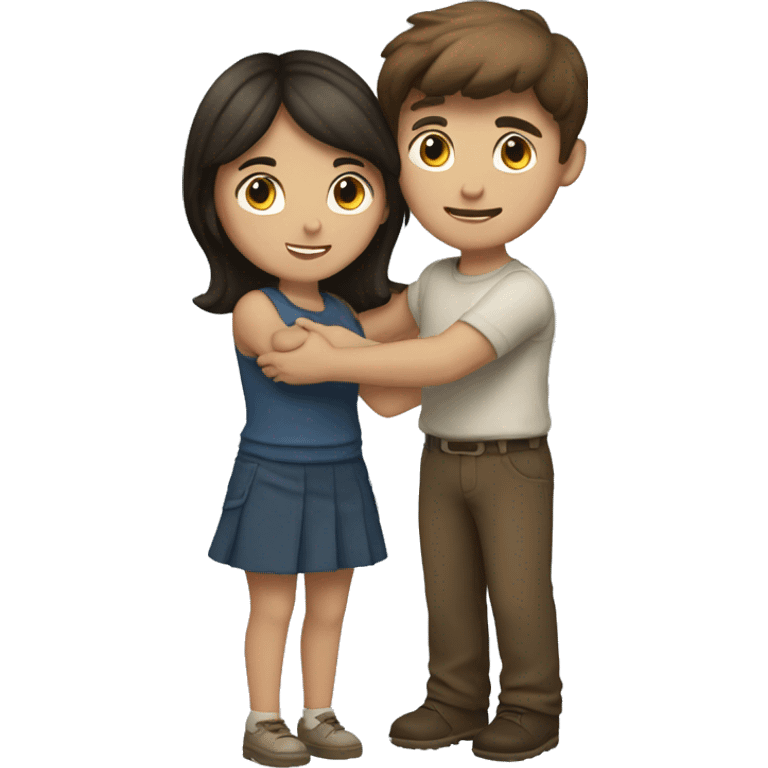 brunette boy and brunette girl hugging emoji