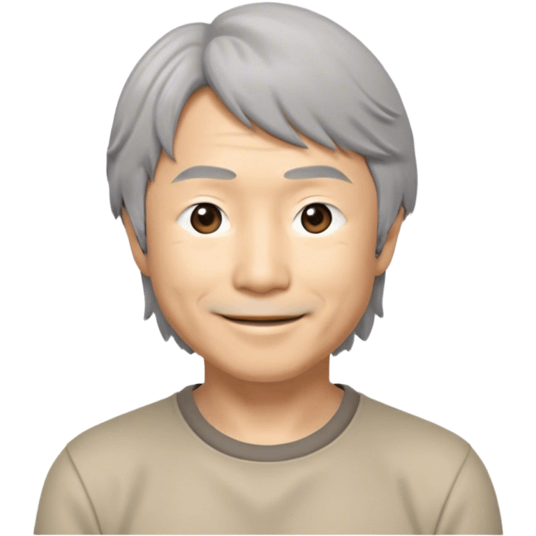 ​Cinematic Realistic Portrait of a Smiling Shigeru Miyamoto, depicted with warm, approachable features, gentle grey-tinted hair, and kind, expressive eyes, set against a subtle backdrop hinting at iconic video game imagery, rendered with lifelike textures and soft, inviting lighting that captures his innovative spirit, emoji