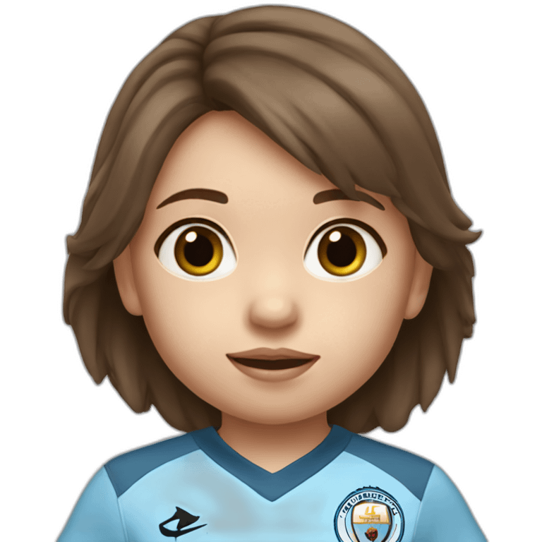 2 year old girl with brown hair and eyes wearing Manchester City football shirt emoji