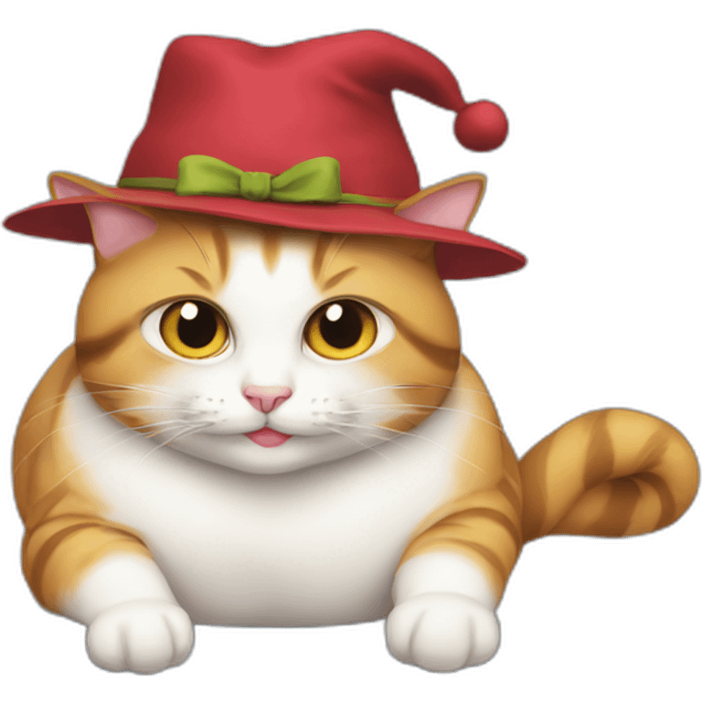 A cat wearing a hat while sitting on a mat ad eating a rat and he became fat emoji