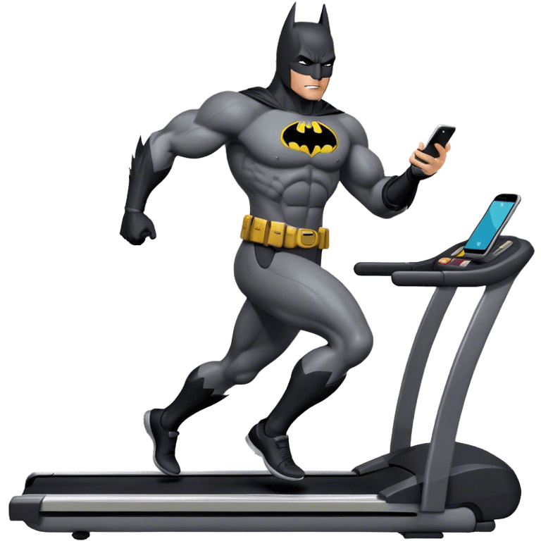 Batman with his phone on a treadmill emoji