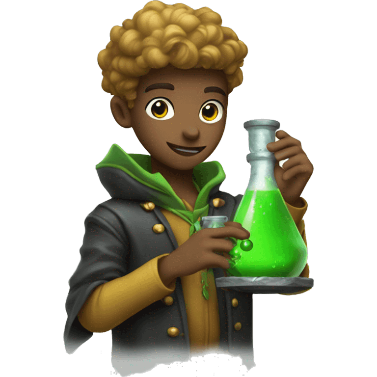 Young alchemist holding a flask with green mystical liquid emoji