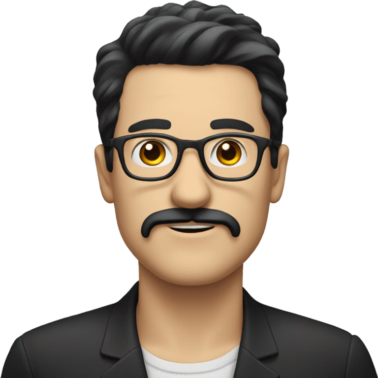 white man with long an black hair, a black mustache and glasses emoji