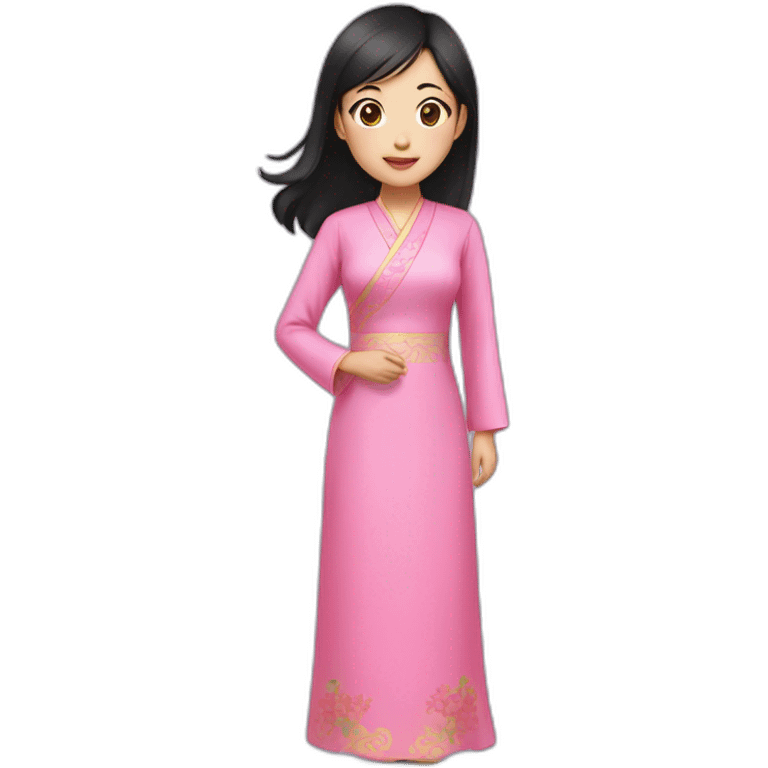 asian girl with black hair wearing pink ao dai full body emoji