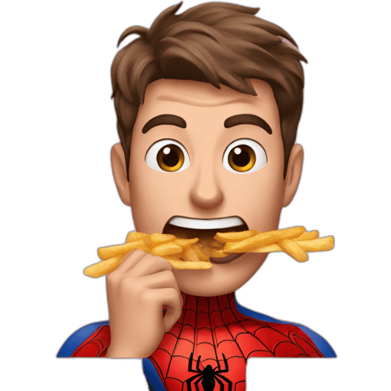 Spider-Man Peter B stuffing fries in mouth emoji