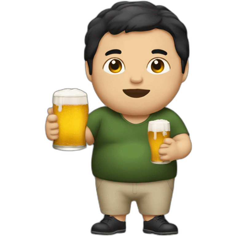 Fat boy with beer with black hair emoji