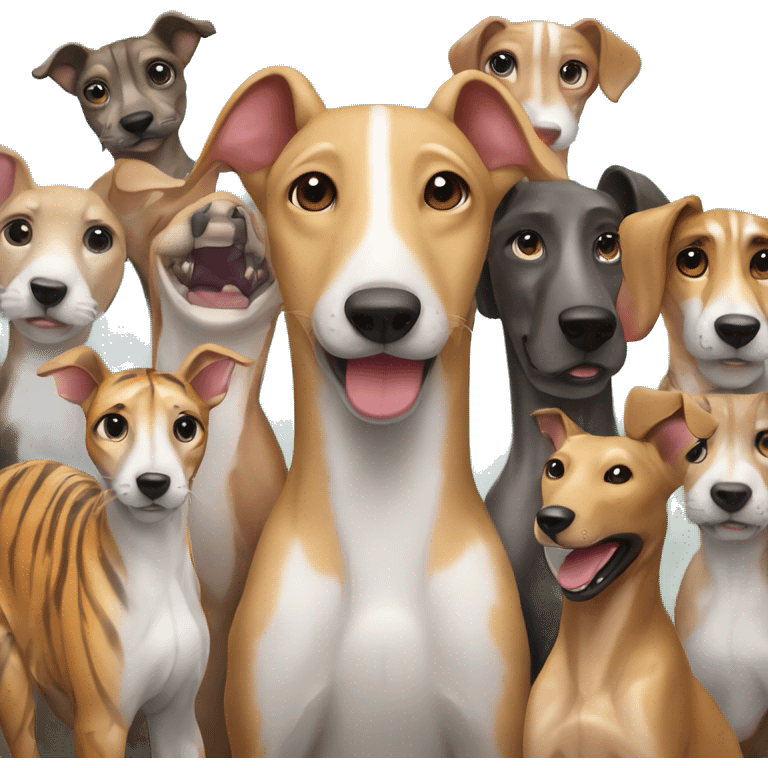 Fawn tiger greyhound in front of group of friends emoji