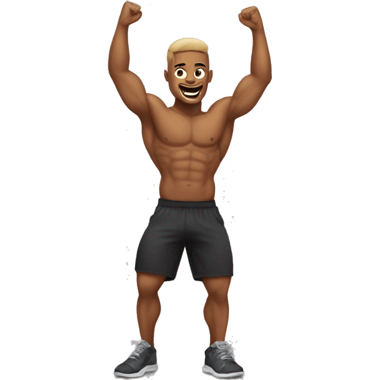 Gym bro happy with raised hands emoji