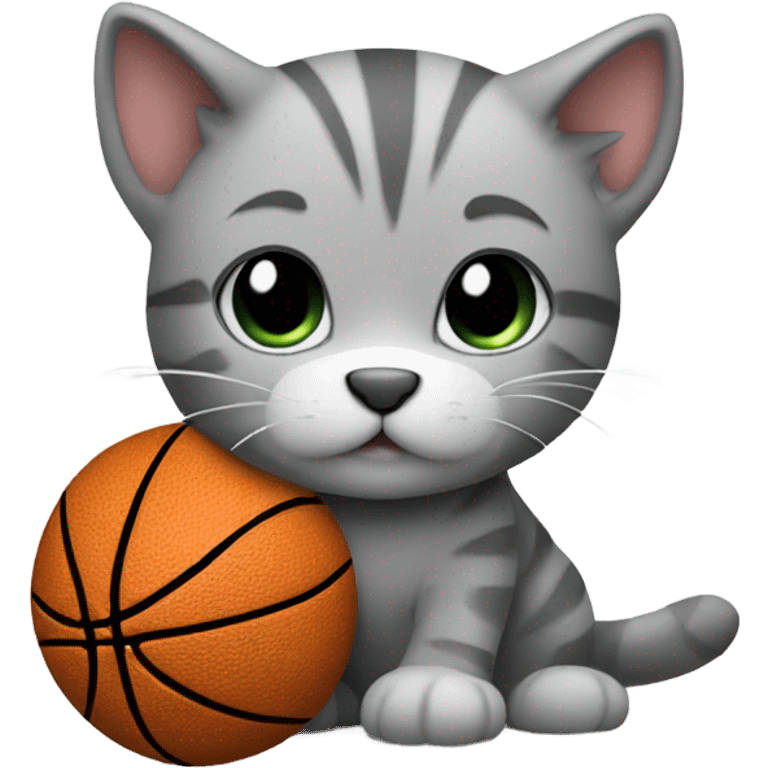 Grey stuffed animal kitten playing basketball emoji