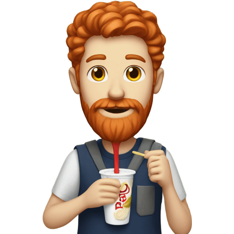 Tall white man short red hair and beard eating a vanilla gogurt emoji