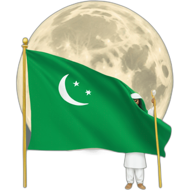 Arab person place the Saudi flag on the moon emoji