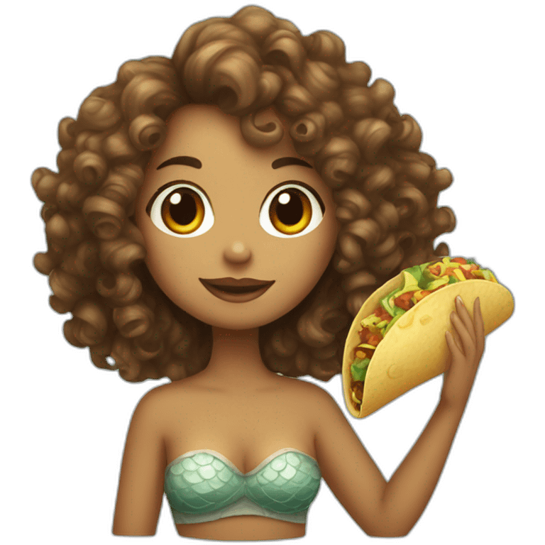 curly girl mermaid with a taco in hand emoji