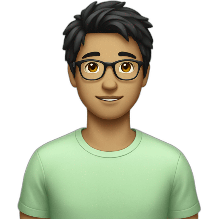 teen guy with black hair wearing glasses and a light green t-shirt emoji