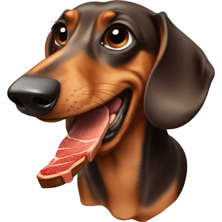 Dachshund eating steak emoji